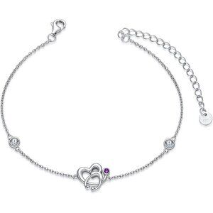 Simulated Amethyst Stethoscope 925 Silver Heart Charm Bracelet with Birthstone